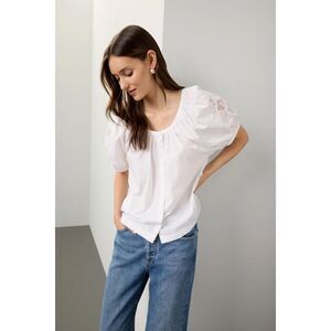 Madewell Emilina Puff Eyelet Sleeve Blouse in White Size L
